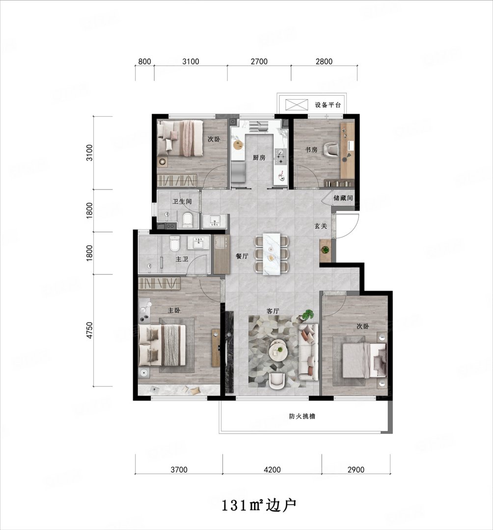 131平米户型 4室2厅2卫