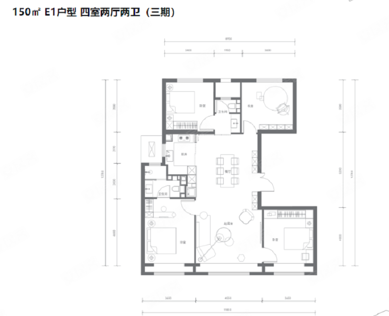三期E1户型 4室2厅2卫