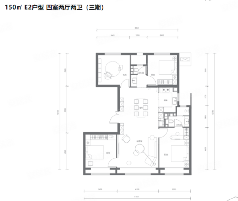 三期E2户型 4室2厅2卫