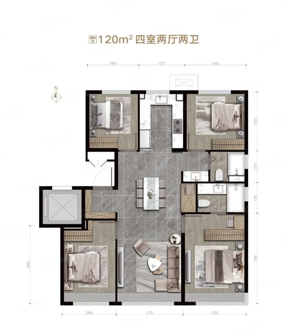 120平户型 4室2厅2卫